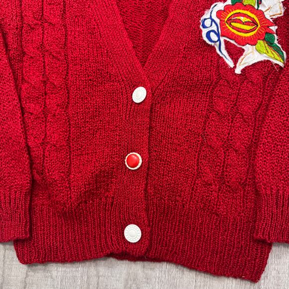 Vintage Ashley Hill Cardigan Sweater Women's Small Red Knit Floral Flower 90s - Picture 4 of 8